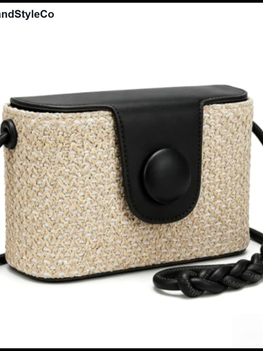 Woven Straw Crossbody Bag Boxy PU Flap Shoulder Purse Compact